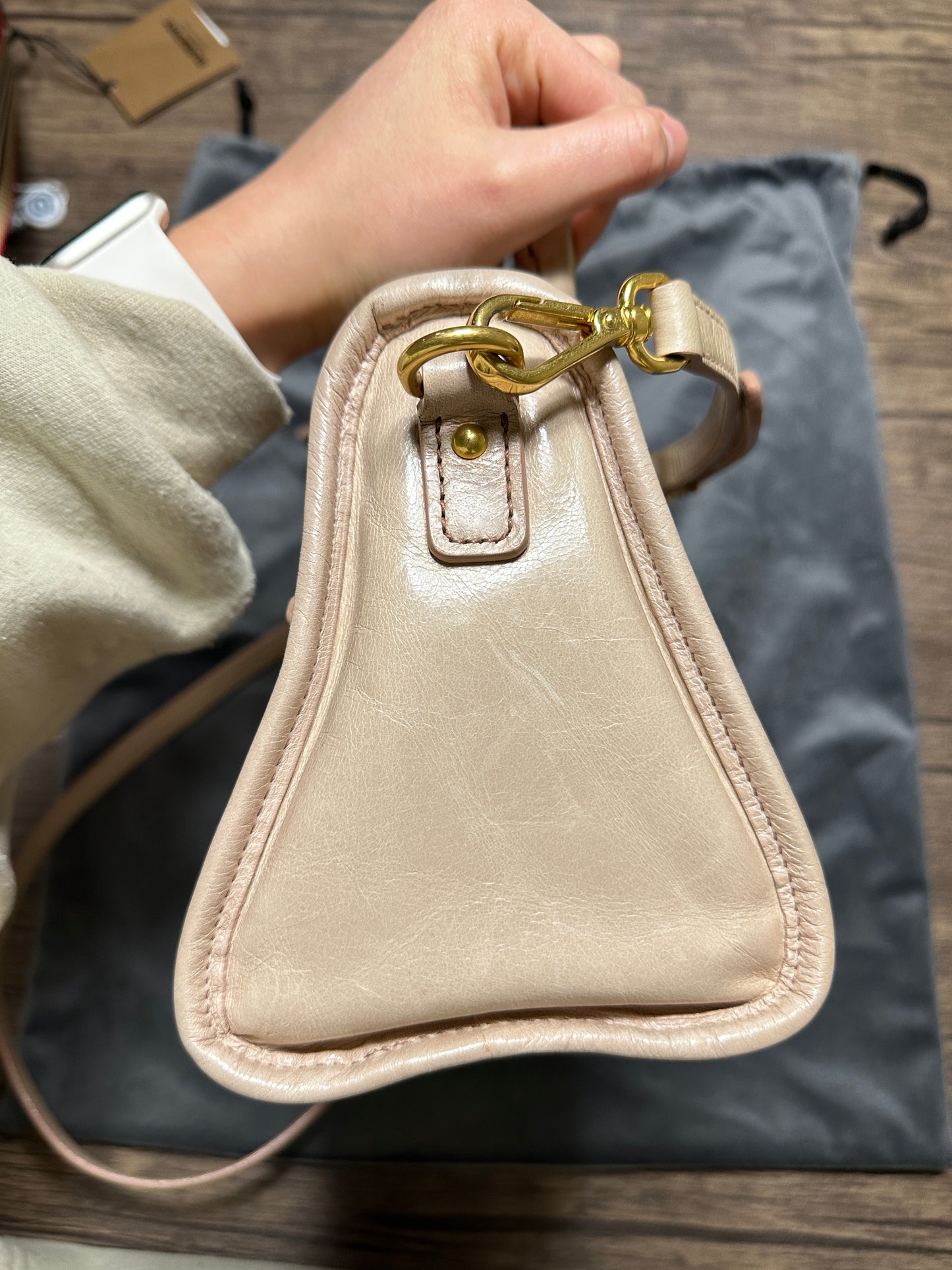 Auth MIU MIU Logo Hand Bag Shoulder Bag Beige Leather