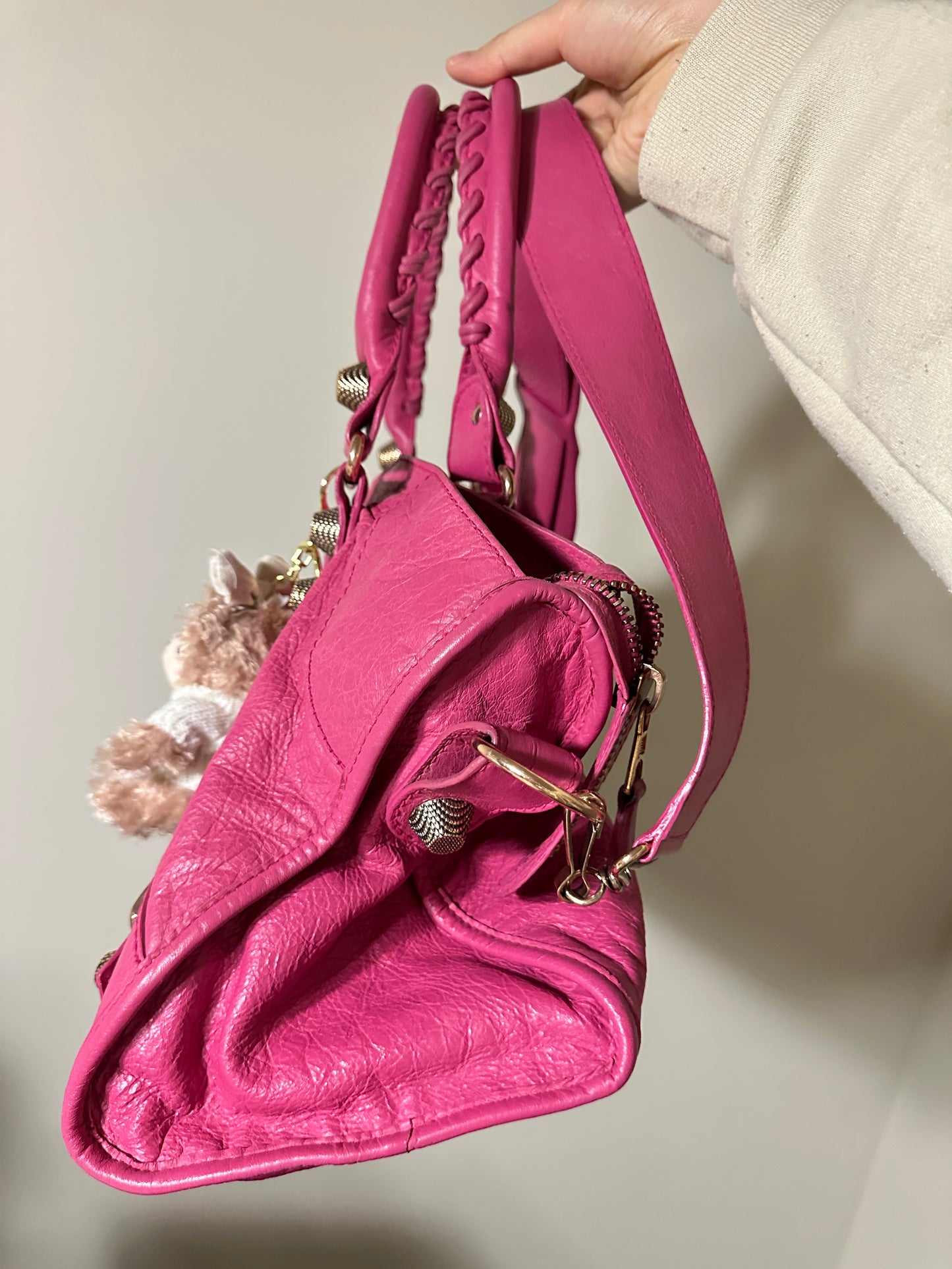 Authentic Balenciaga Classic City Bag - Pink Leather with Gold Hardware