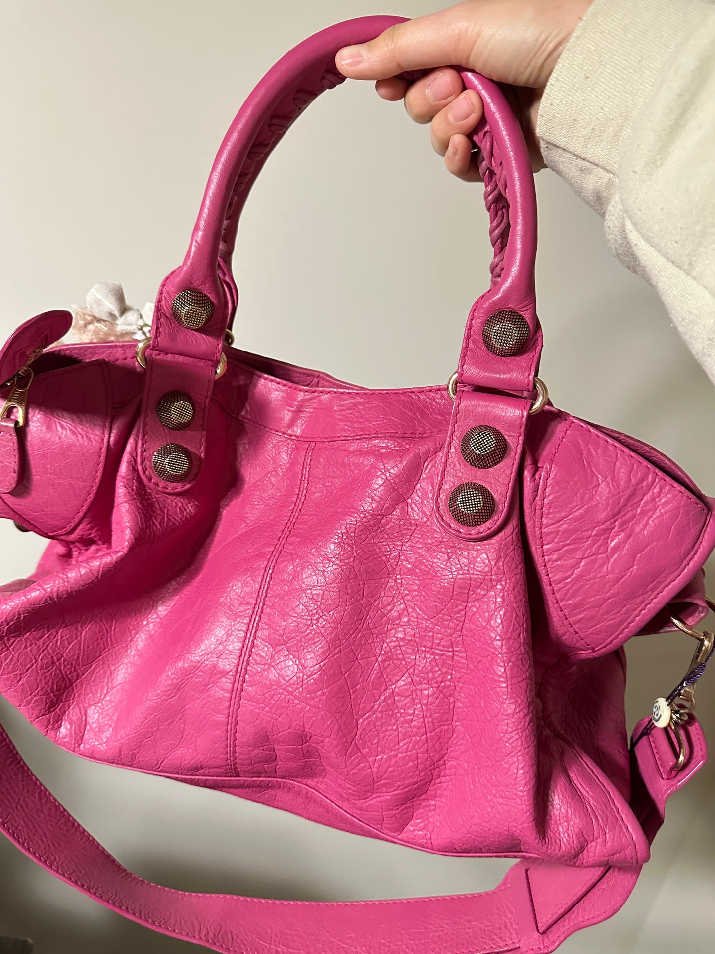 Authentic Balenciaga Classic City Bag - Pink Leather with Gold Hardware