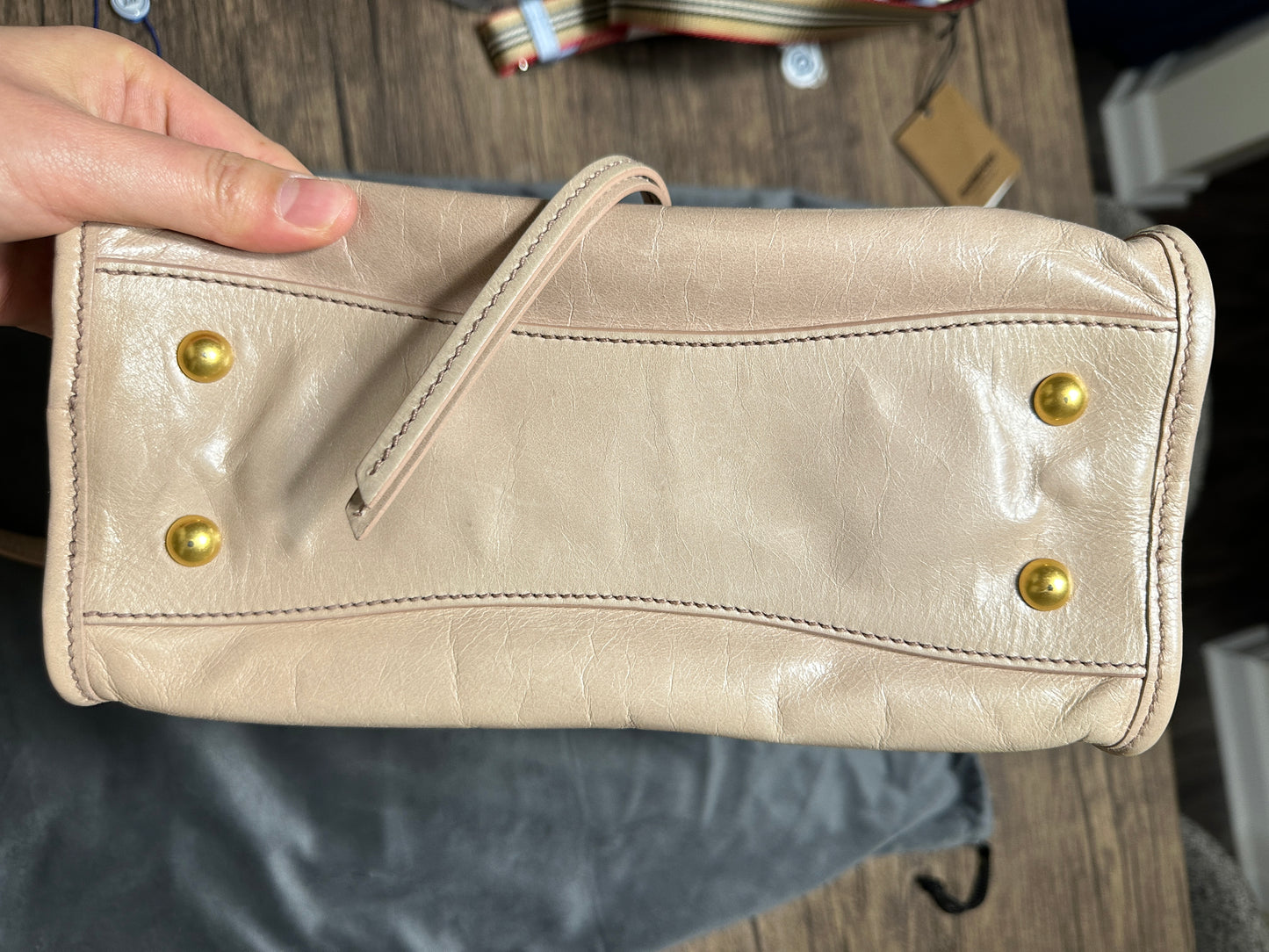 Auth MIU MIU Logo Hand Bag Shoulder Bag Beige Leather