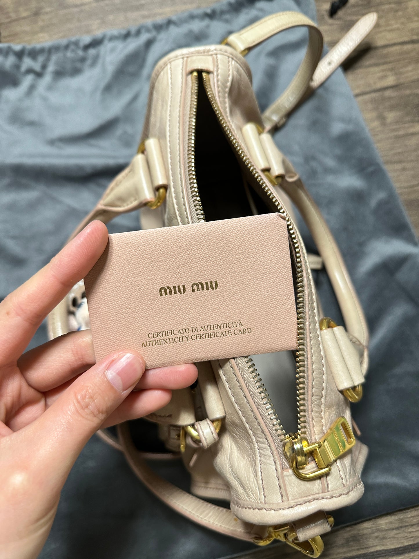 Auth MIU MIU Logo Hand Bag Shoulder Bag Beige Leather